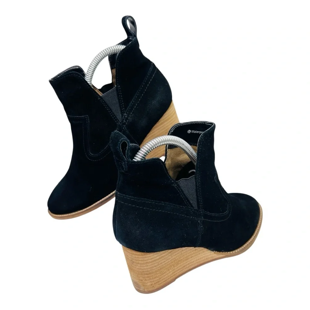 Blonde Irving Waterproof Black Suede Leather Wedge Heel Western Ankle Bootie